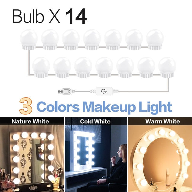 USB LED 12V Makeup Lamp Wall Light Beauty 2 6 10 14 Bulbs Kit For Dressing Table Stepless Dimmable Hollywood Vanity Mirror Light