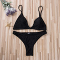 Sexy Black Micro Bikini Set Women 2 Pieces Swimsuit Swimwear Push Up Padded Bra Thongs Biquini Bathing Suit Beachwear