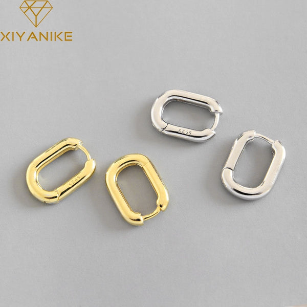 XIYANIKE Minimalist 925 Sterling Silver Stud Earrings Vintage Geometric Ellipse Handmade Earrings Party Accessories Jewelry Gift