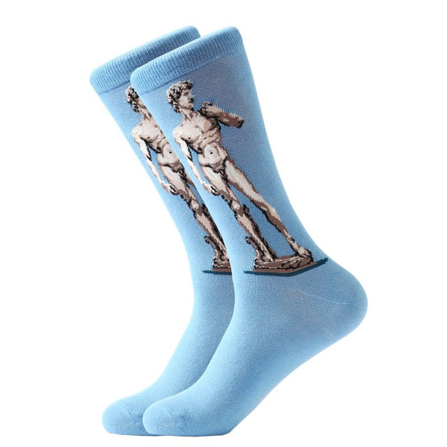 LETSBUY 1pair Combed Cotton Colorful Van Gogh Retro Oil Painting Men Socks cool casual Dress Funny party dress crew Socks