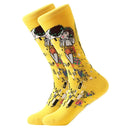 LETSBUY 1pair Combed Cotton Colorful Van Gogh Retro Oil Painting Men Socks cool casual Dress Funny party dress crew Socks