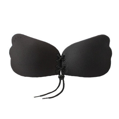 DERUILADY Strapless Invisible Bra Sexy Seamless Push Up Silicone Bras For Women Skin Black Sexy Lingerie Drawstring Bralette