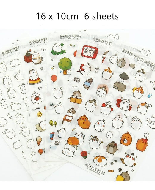 Cute Molang Rabbit Cartoon Animals Sticker Pvc Cartoon Stickers Diary Sticker Scrapbook Decoration Stationery Stickers