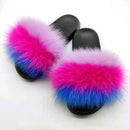 Summer Fluffy Raccoon Fur Slippers Shoes Women Real Fox Fur Flip Flop Flat Furry Fur Slides Outdoor Sandals Woman Amazing Shoes