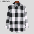 INCERUN Fashion Plaid Men Shirt Casual Long Sleeve Lapel Blouse Fitness Chic Brand Streetwear Shirts Men Camisa Masculina S-5XL