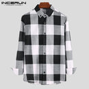 INCERUN Fashion Plaid Men Shirt Casual Long Sleeve Lapel Blouse Fitness Chic Brand Streetwear Shirts Men Camisa Masculina S-5XL