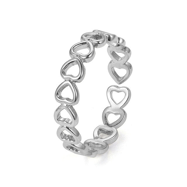 Silver Colour Hollowed-out Heart Shape Open Ring Design Cute Fashion Love Jewelry For Women Young Girl Child Gifts Adjustable