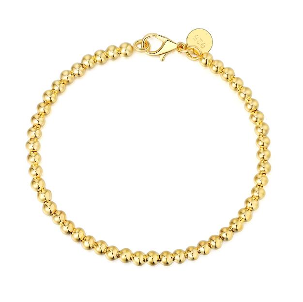 100% 925 Solid Real Sterling Silver Fashion 4mm Beads Chain Bracelet for Women 20cm For Teen Girls Lady Gift Women Fine Jewelry