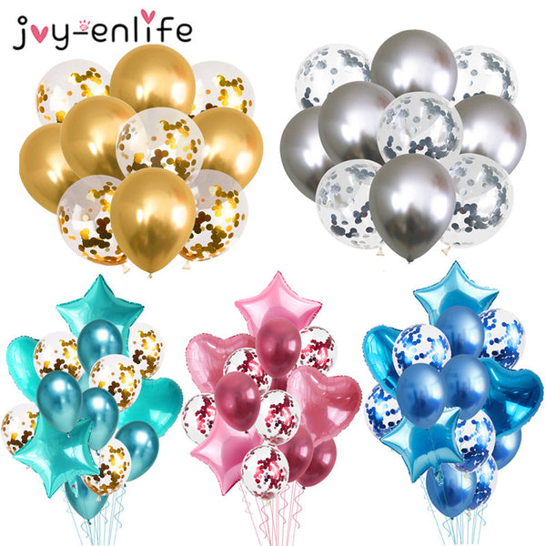 10/14pcs Metallic Balloons Heart Star Gold Confetti Balloon Birthday Party Decoration Kids Adult Air Balls globos Wedding Decor