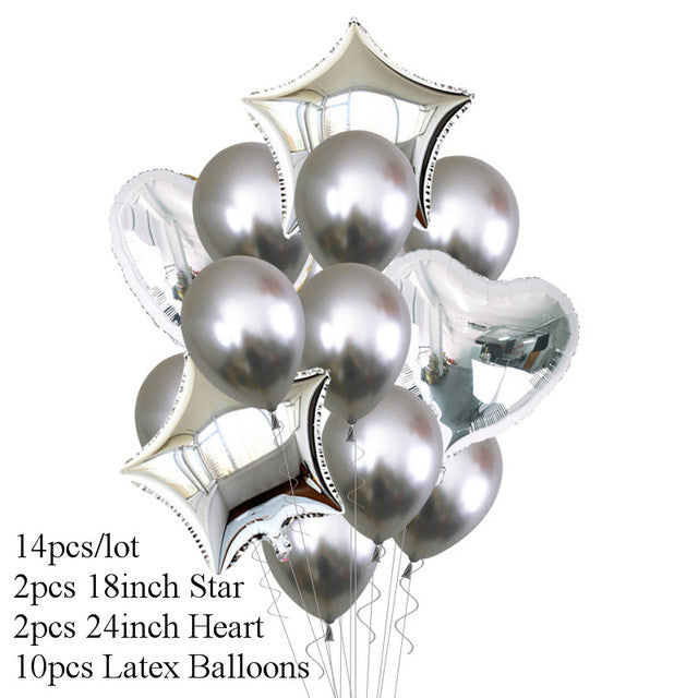 10/14pcs Metallic Balloons Heart Star Gold Confetti Balloon Birthday Party Decoration Kids Adult Air Balls globos Wedding Decor