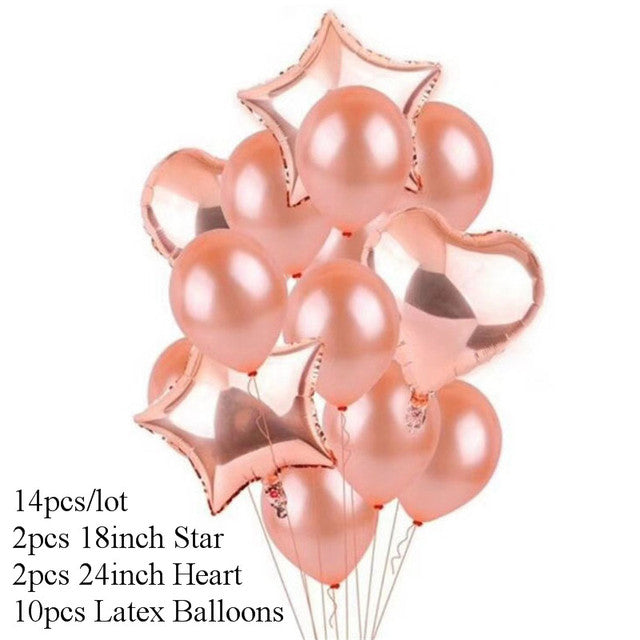 10/14pcs Metallic Balloons Heart Star Gold Confetti Balloon Birthday Party Decoration Kids Adult Air Balls globos Wedding Decor