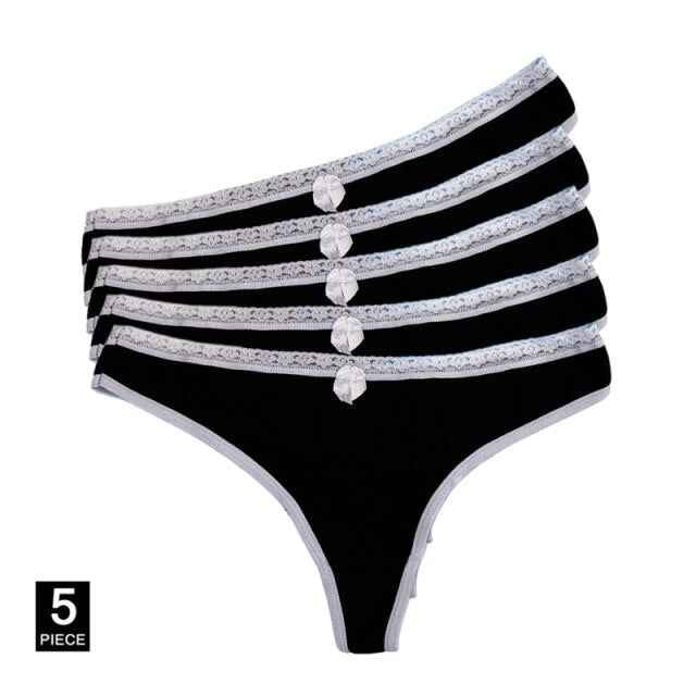 5 Pcs/set Sexy Thong for Women Girls Cotton G-Strings Ladies Panties Lip Print Kawaii Cute Dot Underwear Wholesale Free shipping