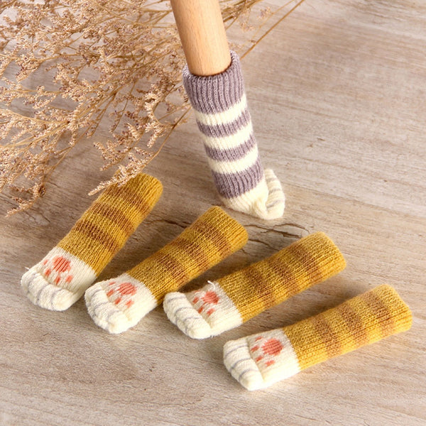 4Pcs Cat Paw Table Foot socks Chair Leg Covers Floor Protectors Non-Slip Knitting Socks For Furniture Cartoon Home Decor