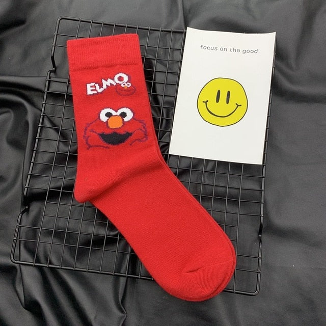 Sesame Street Cartoon Cosplay Socks Elmo Cookie Monster Novelty Funny Cute Kawaii Women Sock Winter Comfortable Cotton Socks