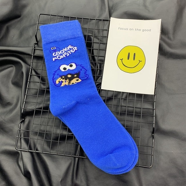 Sesame Street Cartoon Cosplay Socks Elmo Cookie Monster Novelty Funny Cute Kawaii Women Sock Winter Comfortable Cotton Socks