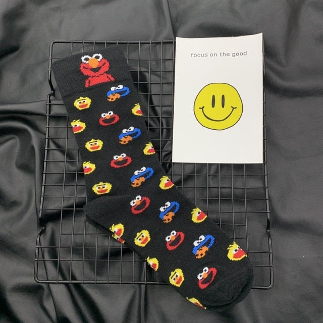 Sesame Street Cartoon Cosplay Socks Elmo Cookie Monster Novelty Funny Cute Kawaii Women Sock Winter Comfortable Cotton Socks