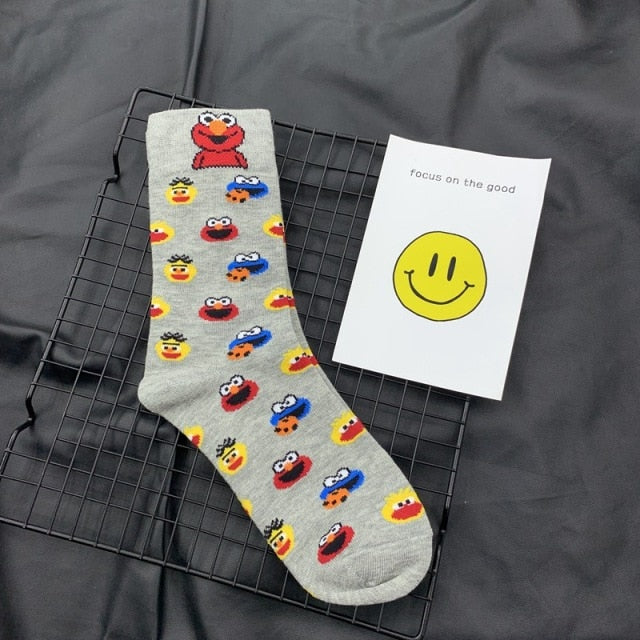Sesame Street Cartoon Cosplay Socks Elmo Cookie Monster Novelty Funny Cute Kawaii Women Sock Winter Comfortable Cotton Socks