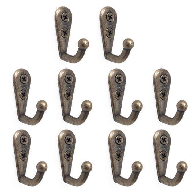 10pcs/lot Retro Prong Hook Clothes Hanger Door Wall Hooks Key Coat Bag Hat Hanging Hangers Kitchen Bathroom Organizer Holder