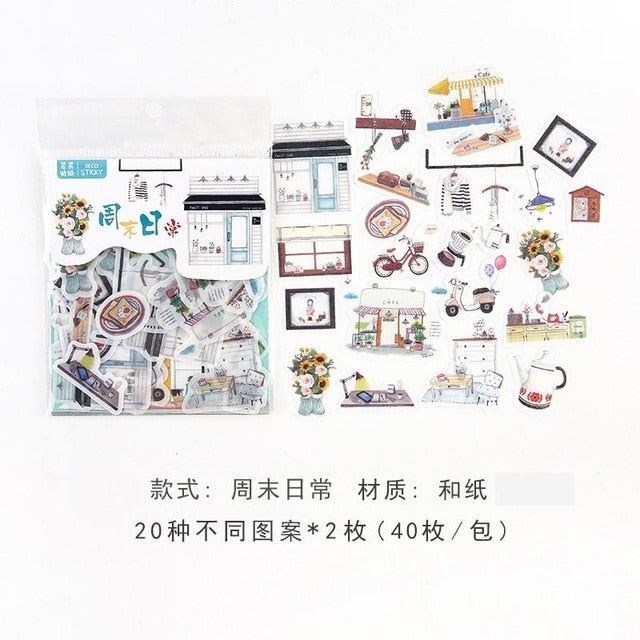 40pcs/lot Cute Washi Paper Stationery Sticker Set Kawaii Stickers Decoration Label For Journal Planner Scrapbooking Album Diary