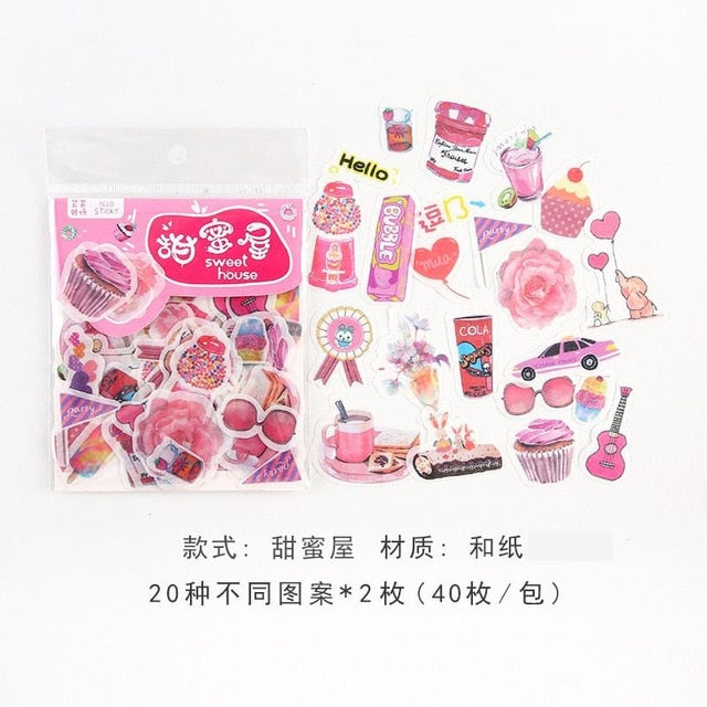 40pcs/lot Cute Washi Paper Stationery Sticker Set Kawaii Stickers Decoration Label For Journal Planner Scrapbooking Album Diary