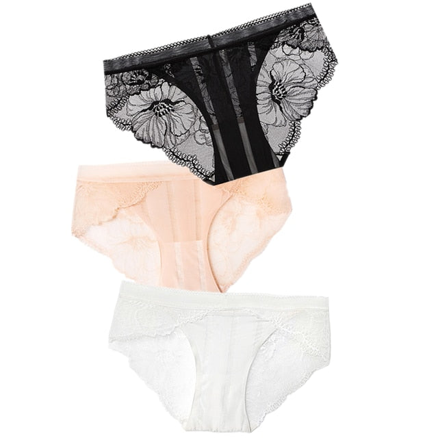 3pcs Sexy Lace Panties For Women Underwear Fashion Panty Lingerie Breathable Hollow Out Briefs Low-Rise Panties Female Underwear