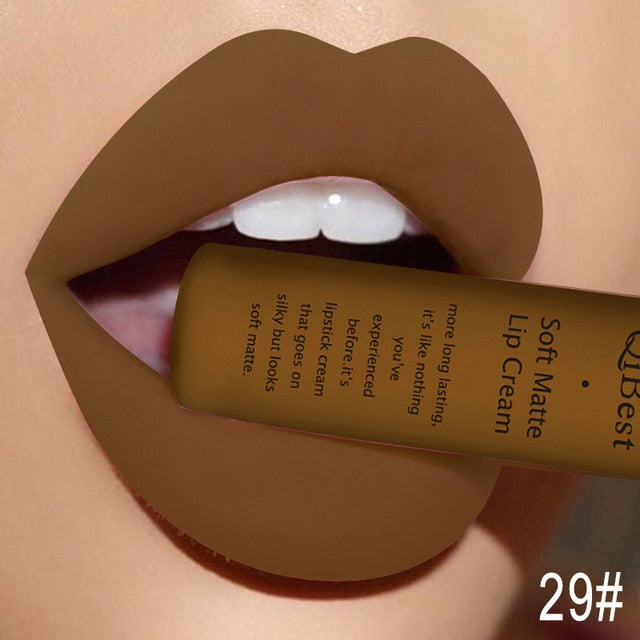 Qibest Brand Makeup Lipstick Matte Lipstick Brown Nude Black Color Liquid Lipstick Lip Gloss Matte Batom Matte Maquiagem Makeup