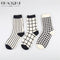 1 Pair Japanese Lattice & Vertical Stripes Harajuku Women/Men Fashion Causal Socks Autumn Winter Classic Black&White Socks