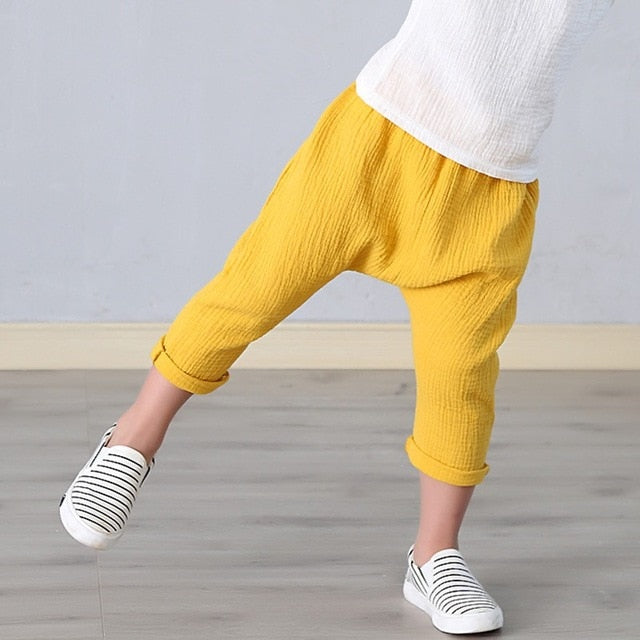 New 2-7y 2018 Summer Solid Color Linen Pleated Children Ankle-length Pants for Baby Boys Pants Harem Pants for Kids Child