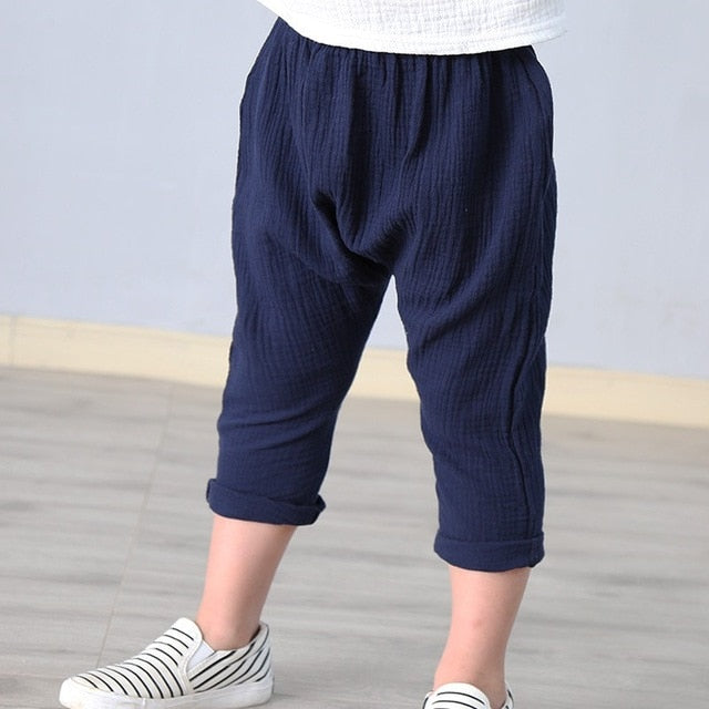 New 2-7y 2018 Summer Solid Color Linen Pleated Children Ankle-length Pants for Baby Boys Pants Harem Pants for Kids Child