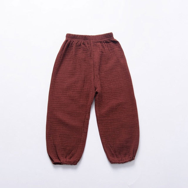 New 2-7y 2018 Summer Solid Color Linen Pleated Children Ankle-length Pants for Baby Boys Pants Harem Pants for Kids Child