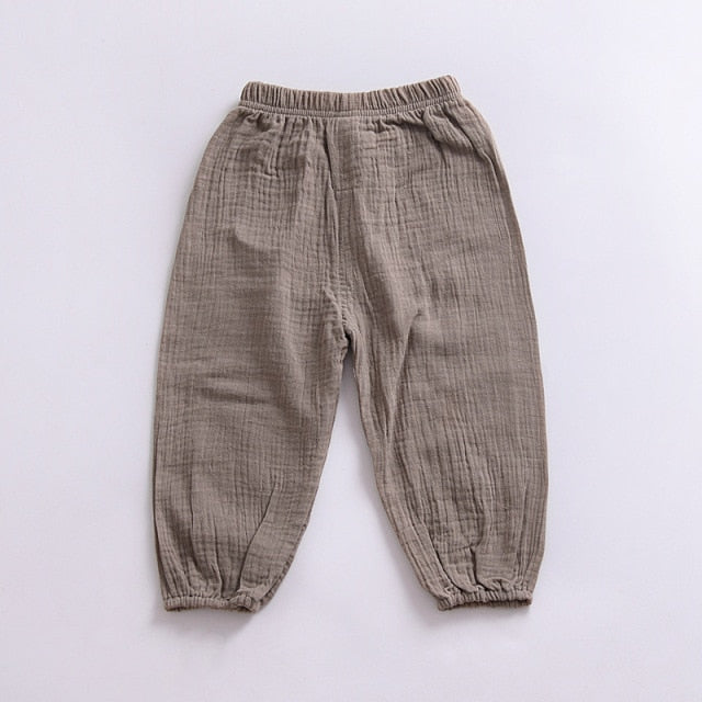 New 2-7y 2018 Summer Solid Color Linen Pleated Children Ankle-length Pants for Baby Boys Pants Harem Pants for Kids Child