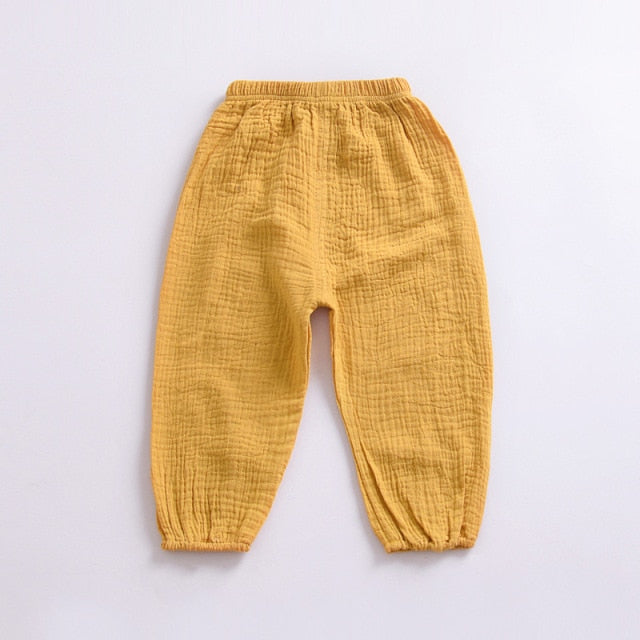 New 2-7y 2018 Summer Solid Color Linen Pleated Children Ankle-length Pants for Baby Boys Pants Harem Pants for Kids Child