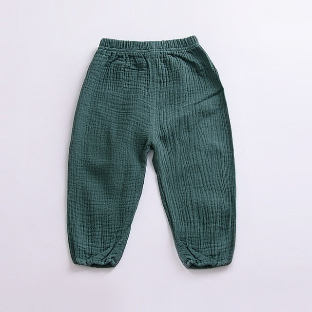 New 2-7y 2018 Summer Solid Color Linen Pleated Children Ankle-length Pants for Baby Boys Pants Harem Pants for Kids Child