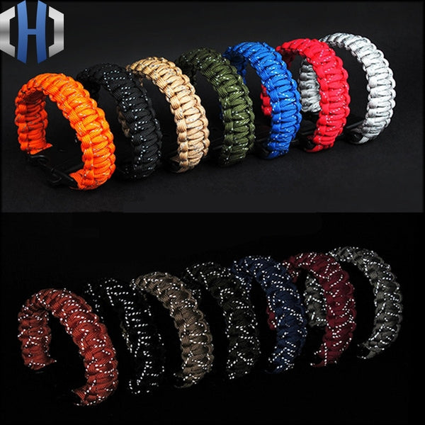 24.5cm Nine Core Reflective Paracord Escape Emergency Glowing Plaited Rope EDC Survival Saving Bracelet with Whistle Tools