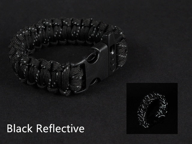 24.5cm Nine Core Reflective Paracord Escape Emergency Glowing Plaited Rope EDC Survival Saving Bracelet with Whistle Tools