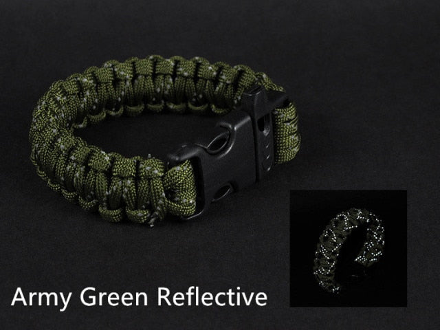 24.5cm Nine Core Reflective Paracord Escape Emergency Glowing Plaited Rope EDC Survival Saving Bracelet with Whistle Tools