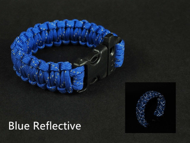 24.5cm Nine Core Reflective Paracord Escape Emergency Glowing Plaited Rope EDC Survival Saving Bracelet with Whistle Tools