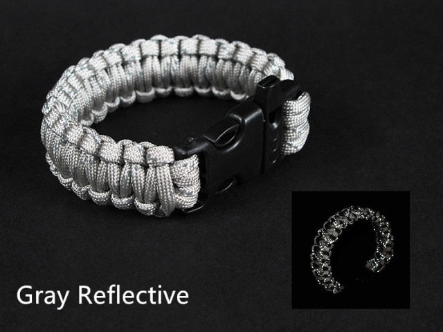 24.5cm Nine Core Reflective Paracord Escape Emergency Glowing Plaited Rope EDC Survival Saving Bracelet with Whistle Tools