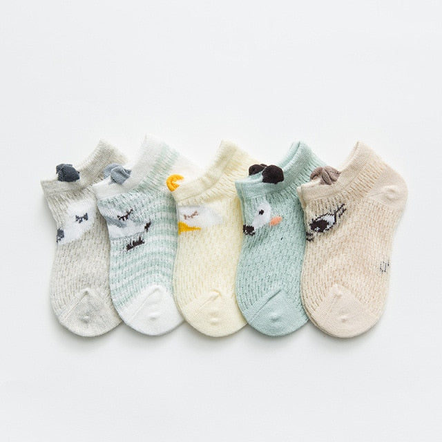 5 Pairs/lot 0 to 7 Years Spring Summer Thin Mesh Socks For Girls Boys Cute Animal Children's Thin Sock Baby Newborn Short Socks