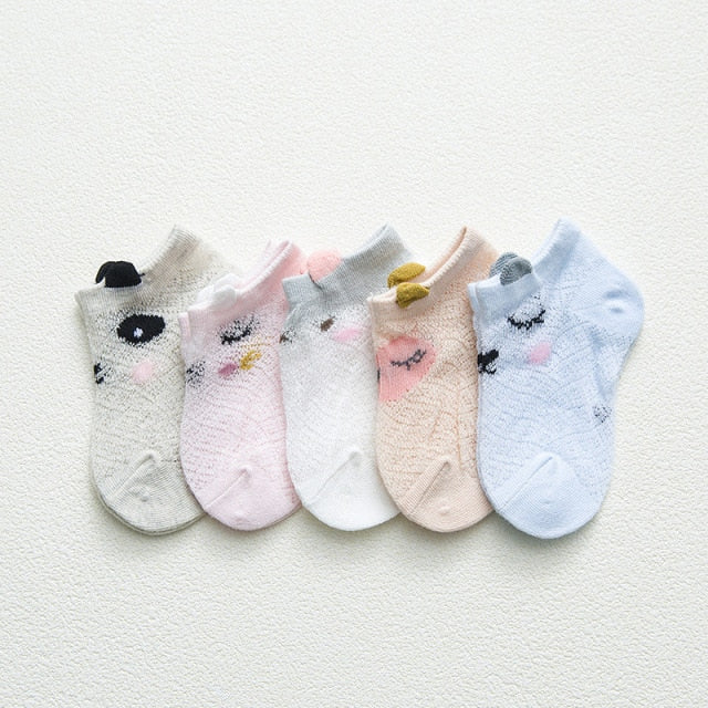 5 Pairs/lot 0 to 7 Years Spring Summer Thin Mesh Socks For Girls Boys Cute Animal Children's Thin Sock Baby Newborn Short Socks