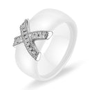 6mm White Black Ceramic Rings Plus Cubic Zirconia For Women Gold Color Stainless Steel Women Wedding Ring Engagement Jewelry