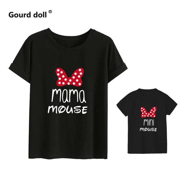 MAMA and mini Family Matching clothes Cotton kawaii bow tshirt mommy and me clothes  Tops baby girl clothes matching outfits