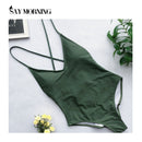 SAY MORNING Sexy Deep V Neck One Piece Swimsuit Removable Chest Pad Biquini Solid Backless Beachwear Swimwear Bathing Swimming