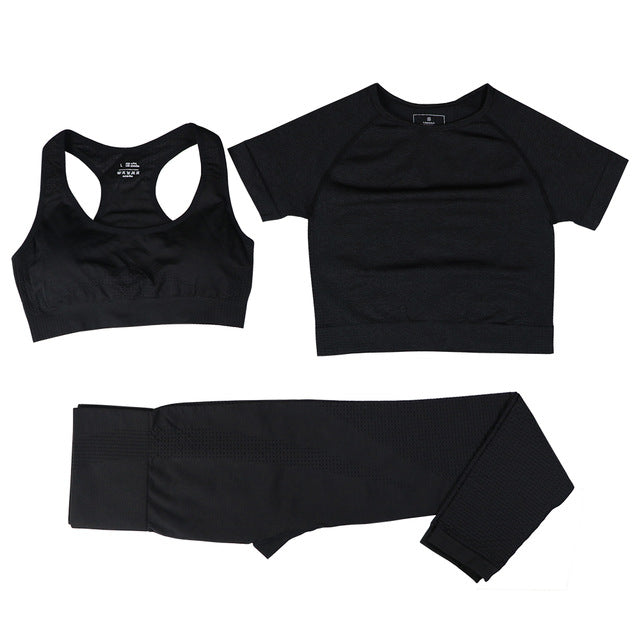 Seamless Women Vital Yoga Set Workout Shirts Sport Pants Bra Gym Clothing Short Crop Top High Waist Running Leggings Sports Set