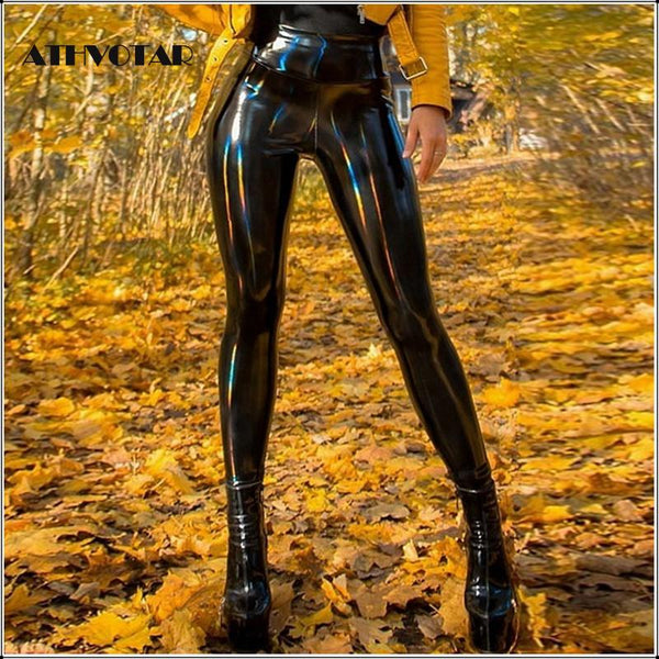 ATHVOTAR Women PU Leather Leggings Black Leather Pencil Pants Women High Waist Sexy Skinny Thin Leather Trousers Leggings