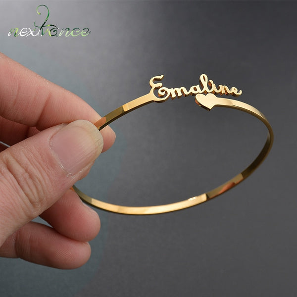 Nextvance Customized Nameplate Name Bracelet Personalized Custom Cuff Bangles  Women Men Rose Gold Stainless Steel Jewelry
