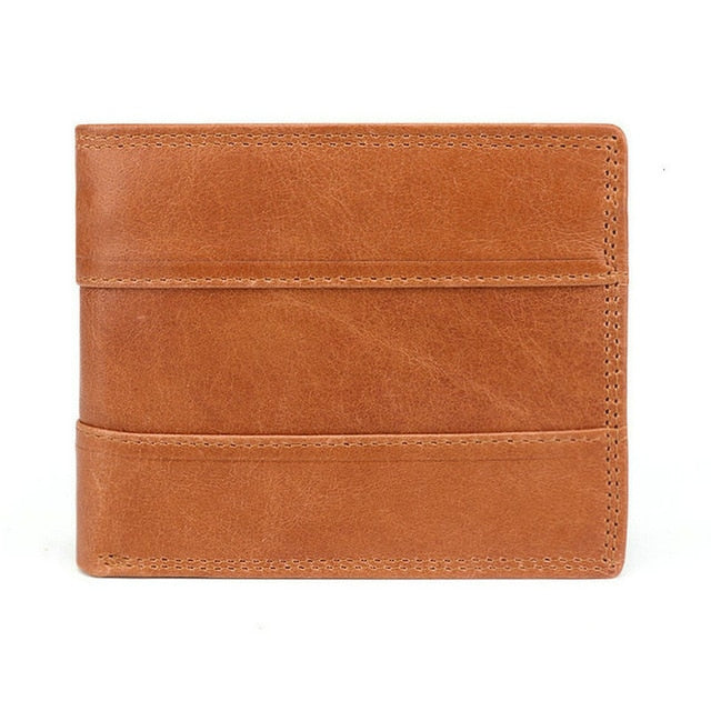 GENODERN Cow Leather Men Wallets with Coin Pocket Vintage Male Purse Function Brown Genuine Leather Men Wallet with Card Holders
