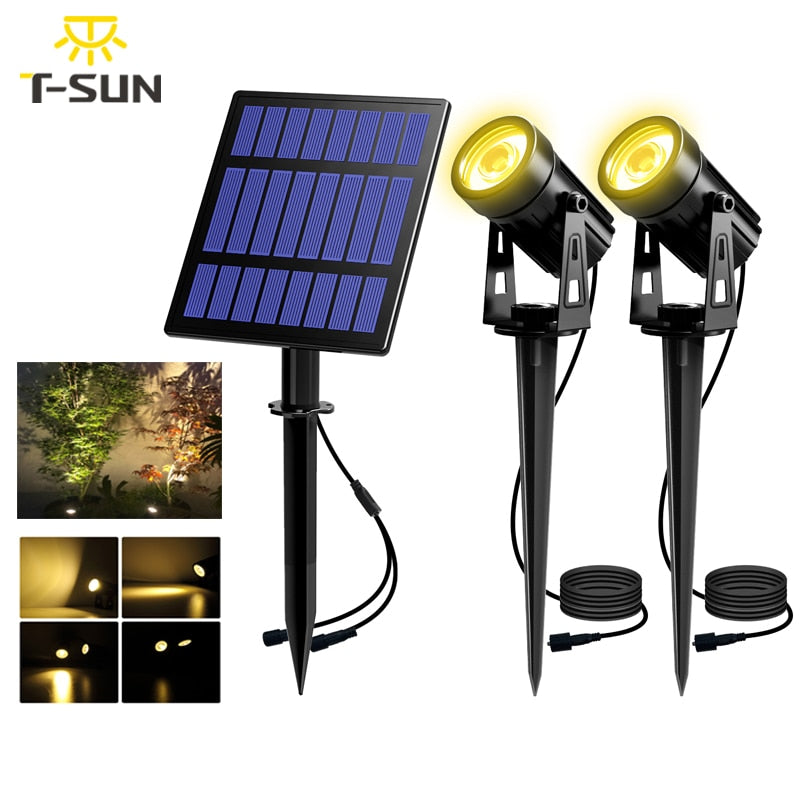 T-SUNRISE Solar Powered Spotlight 2 Warm White Lights Solar Panel Outdoor Lighting Landscape Yard Garden Tree Separately Lamp