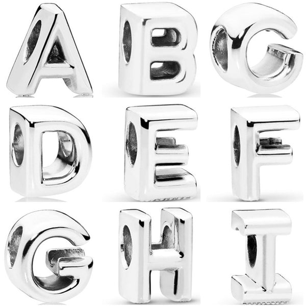 Simple Style Vintage Alloy 26 Letter Beads Fit Original Pandora Charms for Women Birthday Gift Handmade Jewelry