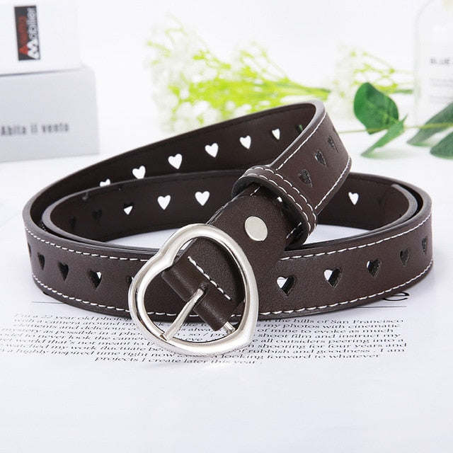 PKWYKLRE New sweetheart buckle with adjustable ladies luxury brand cute Heart-shaped thin belt high quality punk fashion belts